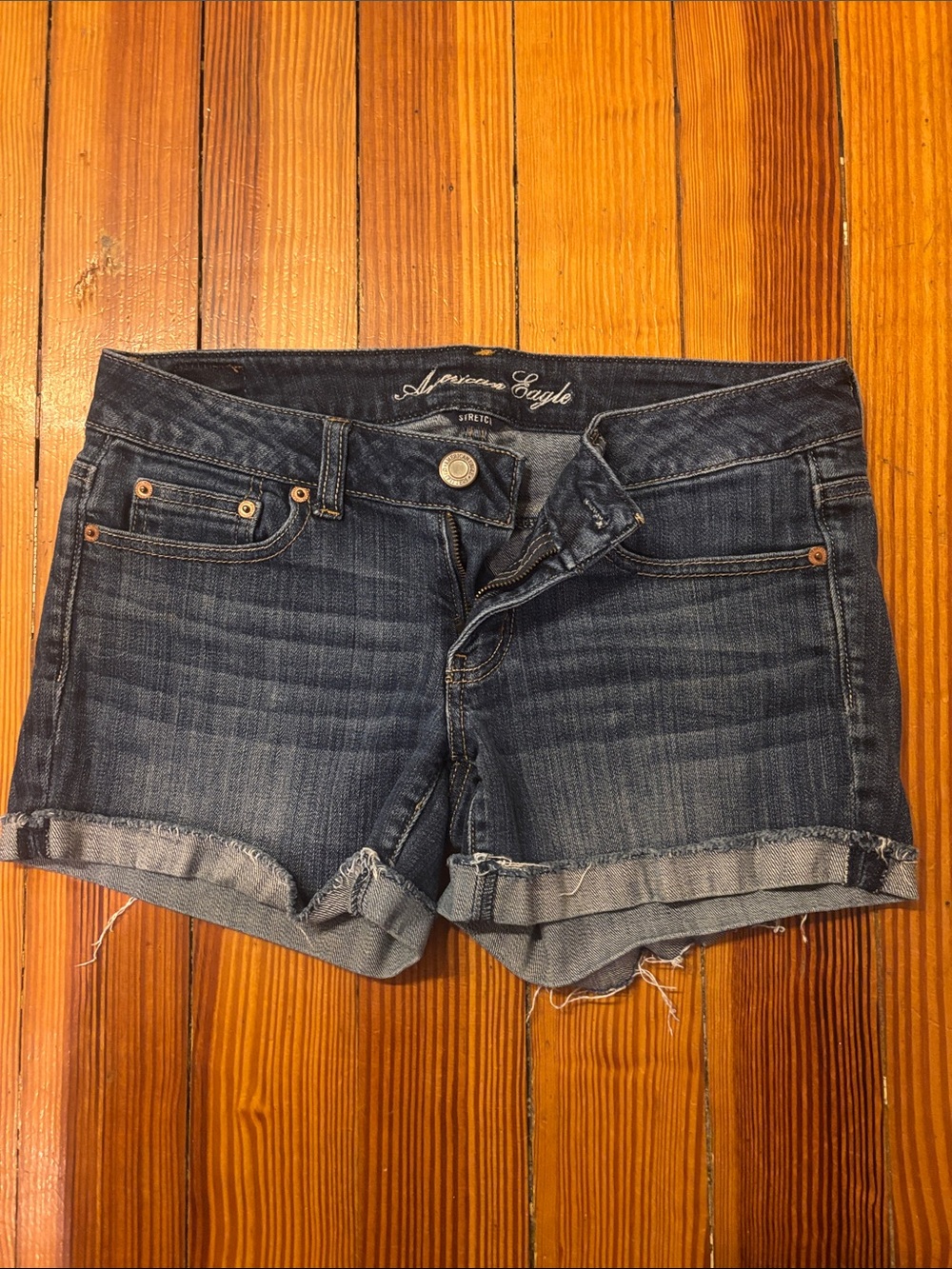 American Eagle Outfitters Dark Wash Rolled Hem Denim Shorts